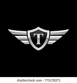 Shield Initial Letter T Wing Icon Logo