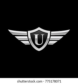 Shield Initial Letter U Wing Icon Logo