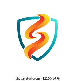 shield initial/letter s logo design with fire/flame shape