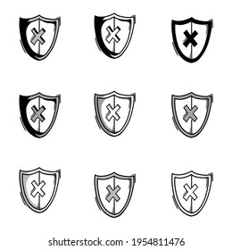 icono del vector del doodle inseguro del blindaje. Línea dibujada a mano en la ilustración del esbozo de dibujo.