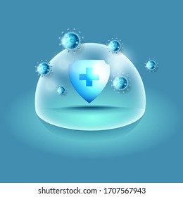 shield inside the tube that represents protection from the spread of the virus.