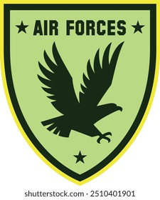 Shield insignia. Air forces badge. Green label