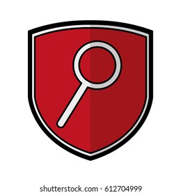 shield insurance with magnifying glass isolated icon