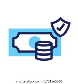 shield insurance with money line and fill style icon vector illustration design