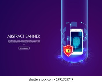 Shield Internet phone Smartphone is protected from hacker attacks, Firewall Businesspeople press the protected phone on the internet. space put message
