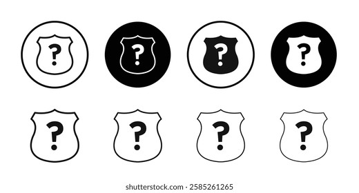 Shield interrogation icon Black line art vector logo set