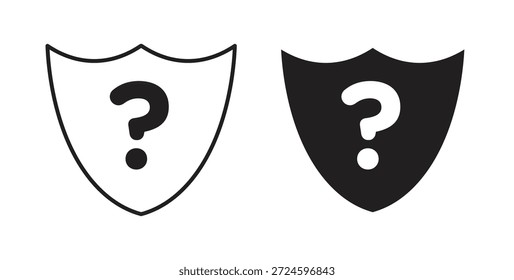 Glifo de icono de interrogación de escudo y concepto de símbolo de línea delgada de conjunto de líneas.