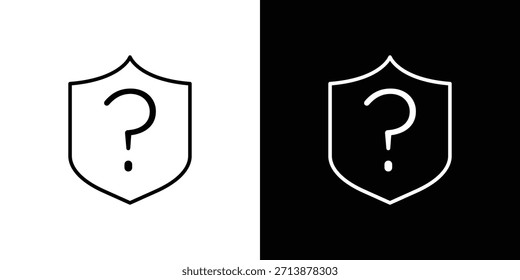 Shield interrogation icon outline pictogram isolated on white. Vector Icon shape.