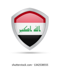 Shield with Iraq flag on white background. Vector illustration.