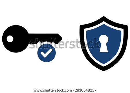 Shield and key authentication access security icons with security verification protection authorized cybersecurity encryption authentication interface authorization approved password
