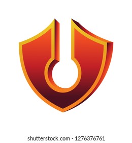 shield, with key hole orange logo