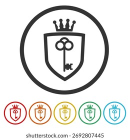 Shield key logo design. Set icons in color circle buttons