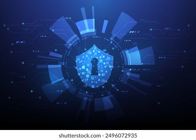 shield key protection internet network security systems technology background. cyber security digital data padlock. vector illustration fantastic hi-tech design.