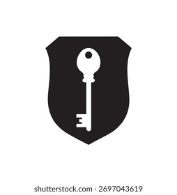 Escudo y llave Símbolo de seguridad Silueta Ilustración vectorial Emblema de protección minimalista
