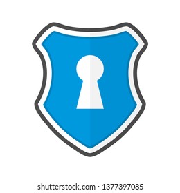Shield with keyhole in a flat design. Vector illustration