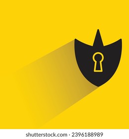 shield and keyhole icon with shadow on yellow background