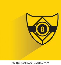 shield and keyhole icon with shadow on yellow background