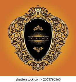 Shield King Heraldic Logo Ornaments Vector illustrations for your work Logo, mascot merchandise t-shirt, stickers and Label designs, poster, greeting cards advertising business company or brands.
