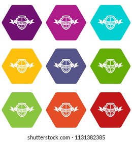 Shield knight icons 9 set coloful isolated on white for web
