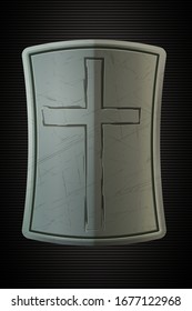 Shield of Knight or Templar. Metal Worn and Scratched Medieval Shield. Also You Can Use for your Emblem or Logo or Mobile and Web Game