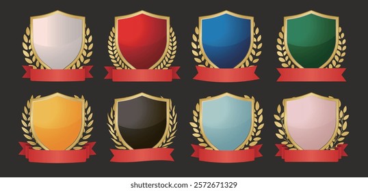 Shield laurel frame, gold shield and laurel frame