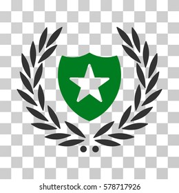 Shield Laurel Wreath icon. Vector illustration style is flat iconic bicolor symbol, green and gray colors, transparent background. Designed for web and software interfaces.