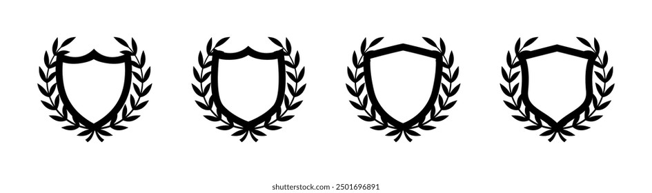 Shield with laurel wreath vector icons.