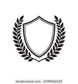 Shield and Laurel Wreath Vector Illustration Isolated on White Background for Emblem Designs