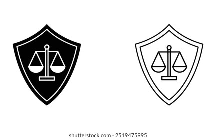 shield with law and justice balance scale, illustration of law protection and justice icon vector