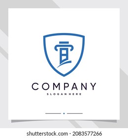 Shield and law logo design initial letter b with line art style