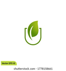 Icono de escudo y hoja proteger símbolo de naturaleza diseño simple plantilla de logotipo