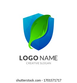 Logo de la hoja escudo. Diseño del logotipo de protección de la naturaleza