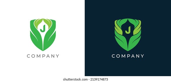 Schild Leaf Logo Symbol Symbol Design mit Buchstabe J. Logo-Vorlage für Vektorgrafiken
