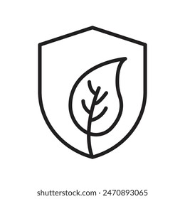 Shield with leafs icon line art vector
