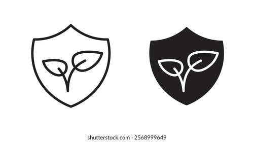 Shield with leafs icon set vector graphics designs