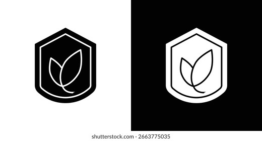 Escudo con el símbolo del icono de las hojas colección. Vector plano ilustración de stock.