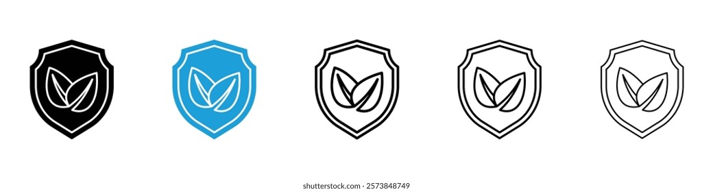 Shield with leafs icons in filled and 3 stroke weights