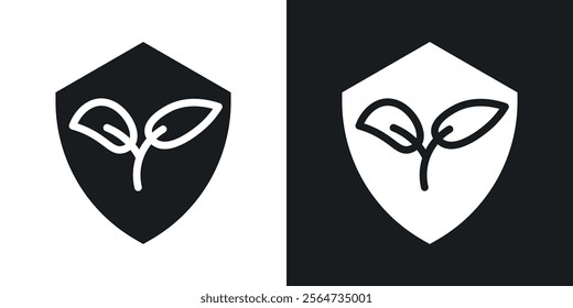 Shield with leafs icons in flat syle
