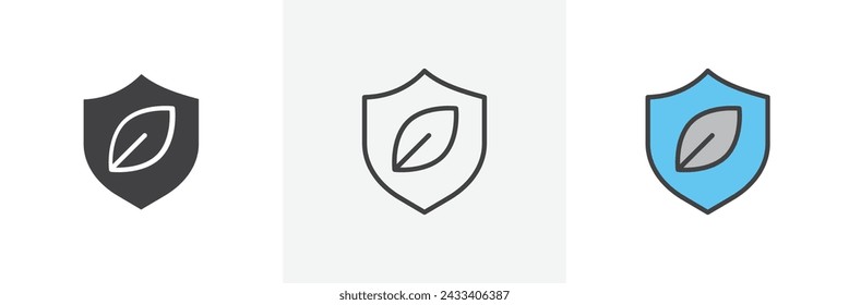 Shield with Leafs Isolated Line Icon Style Design. Simple Vector Illustration