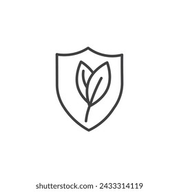 Shield with Leafs Vector Line Icon illustration.