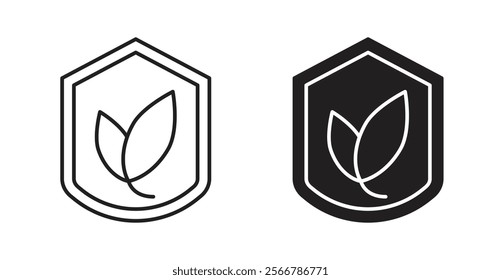 Shield with leafs vector line icon illustration