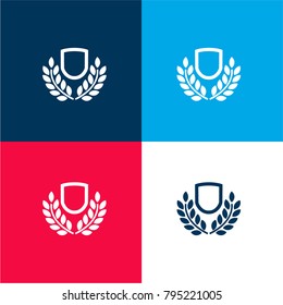 Shield with leaves four color material and minimal icon logo set in red and blue