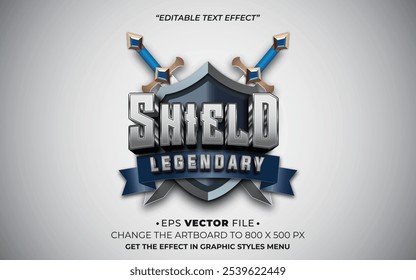 Shield legendary text effect editable vector 3d for game 