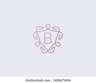 Shield letter B vector symbol logo. Line  monogram icon logotype