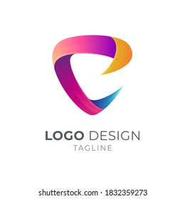 Shield letter C logo. Shield and initial letter C with 3d ribbon logo style in multiple gradient color