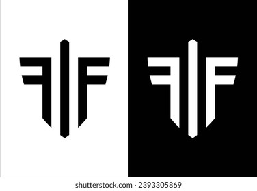 SHIELD AND LETTER "F" MONOGRAM DESIGN. BLACK AND WHITE BACKGROUND. SUITABLE FOR YOUR BRAND OR BUSINESS LOGO.