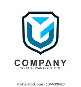 Shield Letter G Logo In Blue Color And Flat Style, Protection And Care Logo, Guardian Symbol
