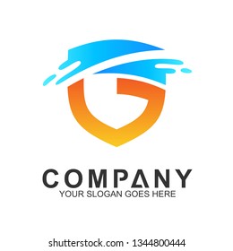 Shield Letter G Logo With Blue Water Splash Motion, Protection And Care Logo, Guardian Symbol