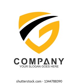 Shield Letter G Logo In Flat Style And Black Yellow Color, Protection And Care Logo, Guardian Symbol