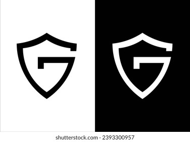 SHIELD AND LETTER "G" MONOGRAM DESIGN. BLACK AND WHITE BACKGROUND. SUITABLE FOR YOUR BRAND OR BUSINESS LOGO.